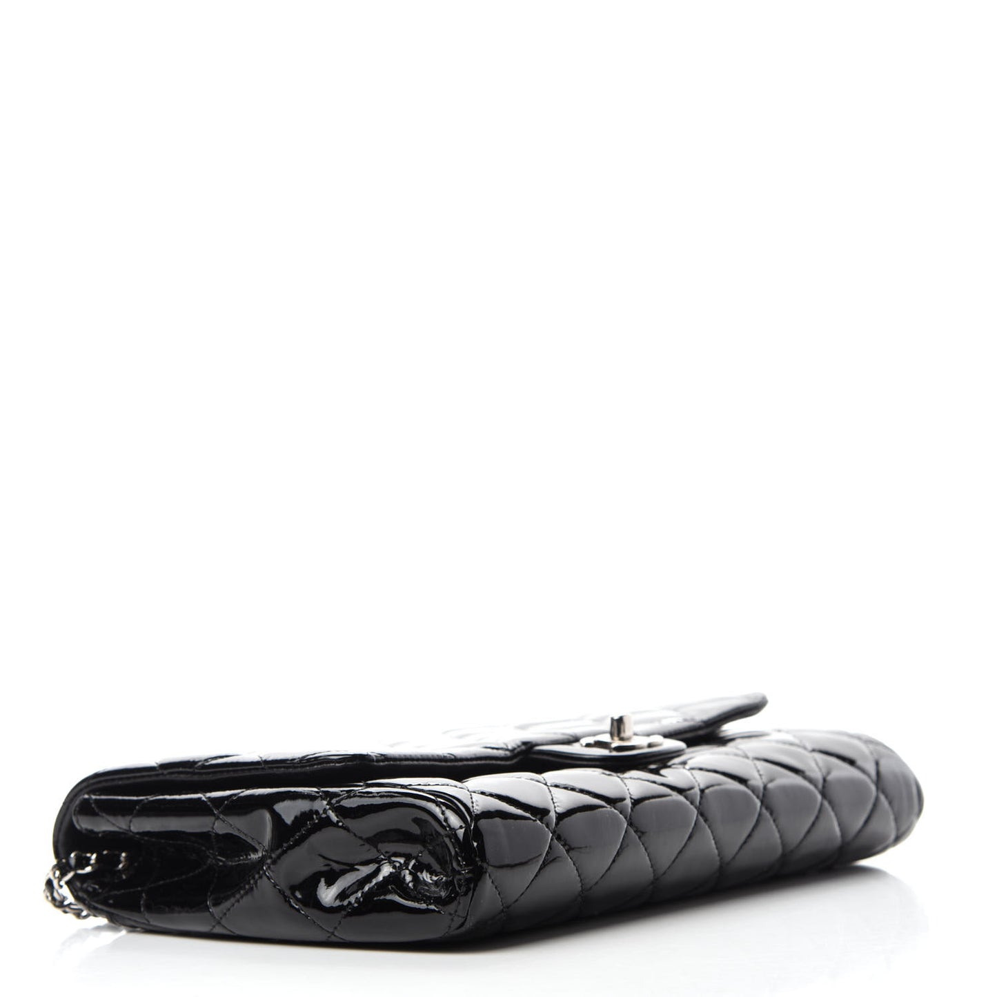 Patent Quilted Clutch with Chain Flap Black