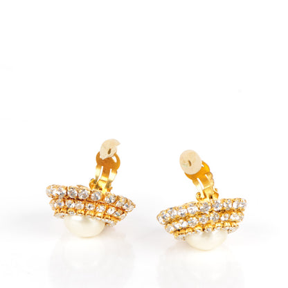 Chanel Crystal Pearl Clip On Earrings Gold 3 of 4