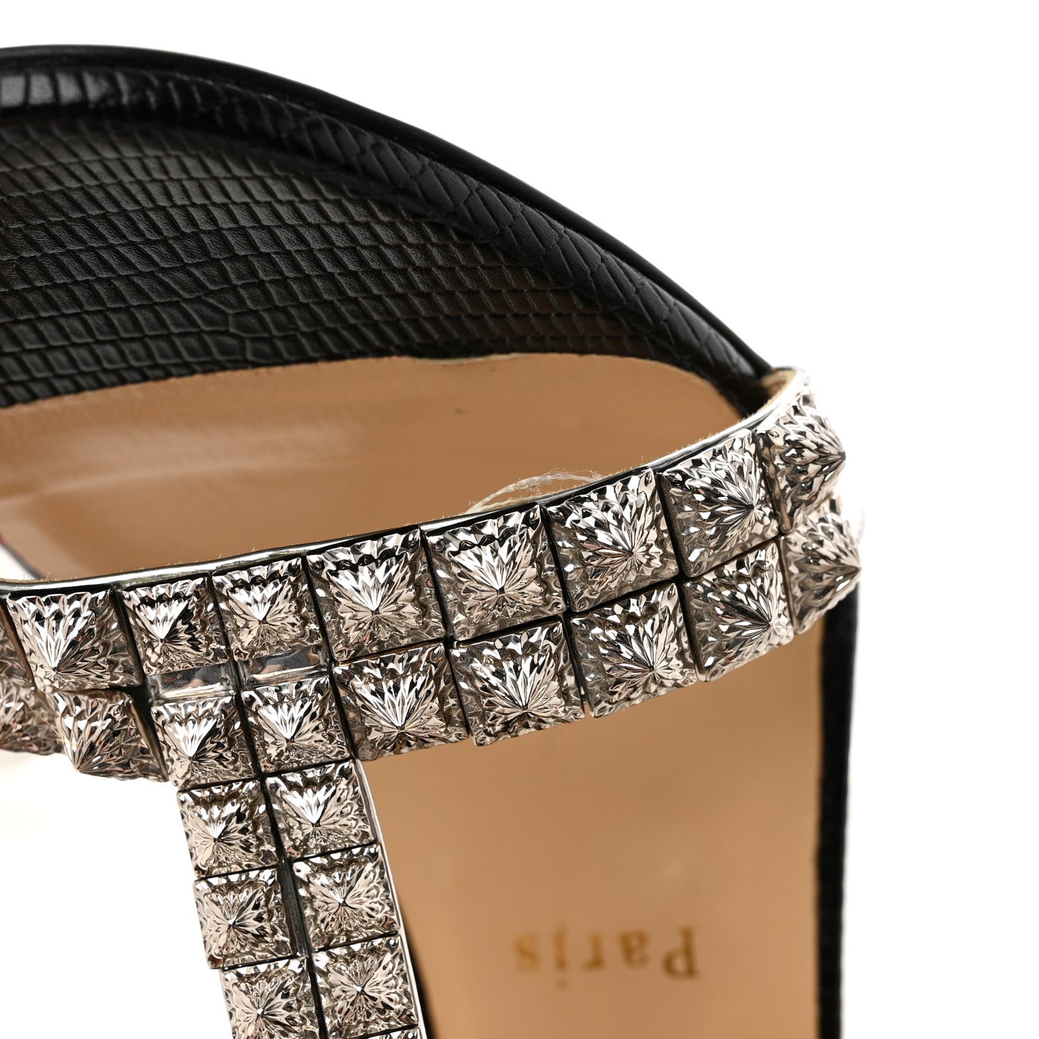 Christian Louboutin Calfskin Lizard Embossed Diwali 100 Studded Sandals 39 Black Silver 12 of 12