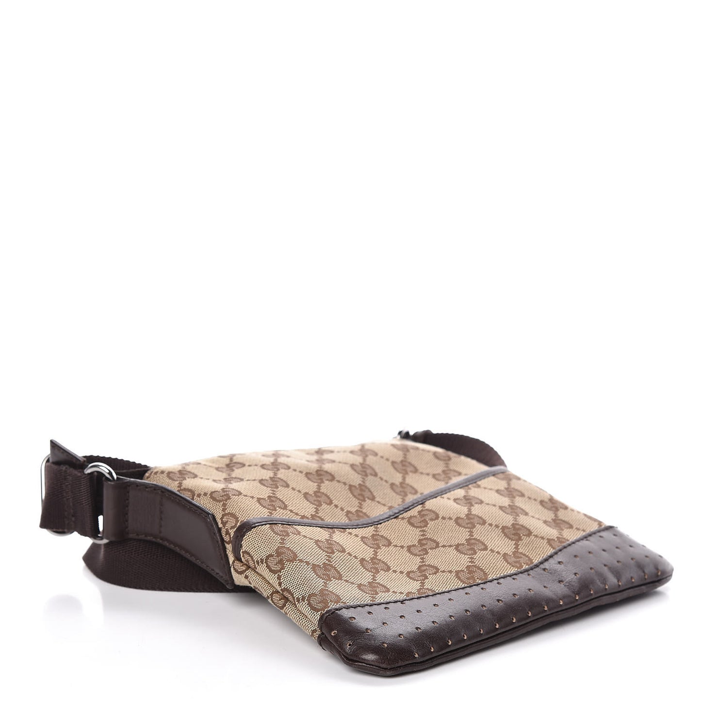 Monogram Calfskin Perforated Small Flat Messenger Bag Dark Brown