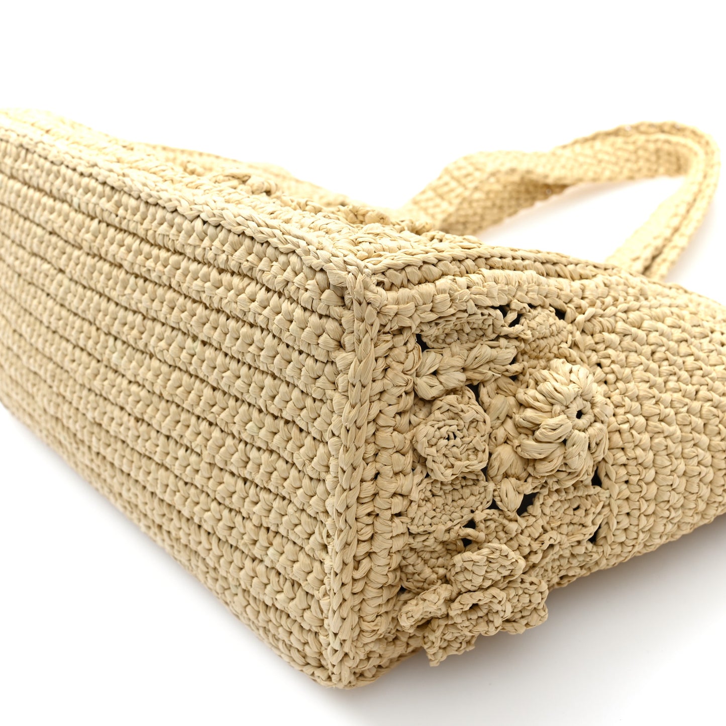 Woven Raffia Floral Embellished Small Book Tote Natural