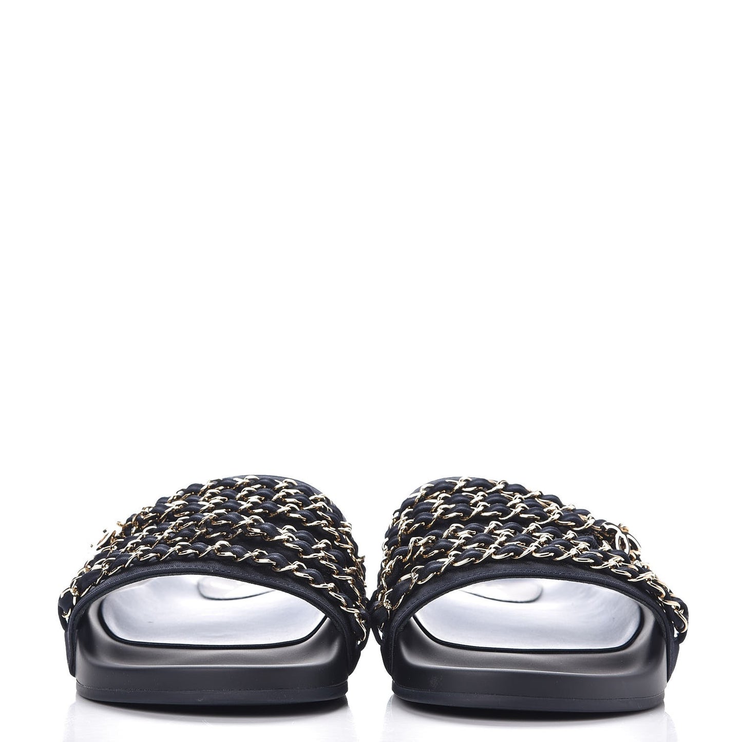 Satin Chain Flat Sandals 40 Marine