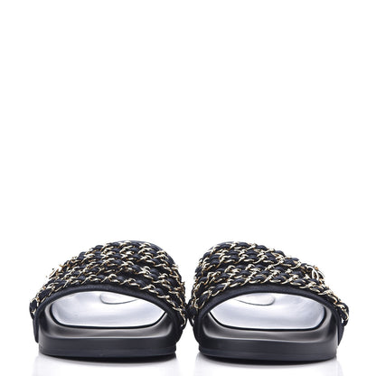 Chanel Satin Chain Flat Sandals 40 Marine 2 of 9