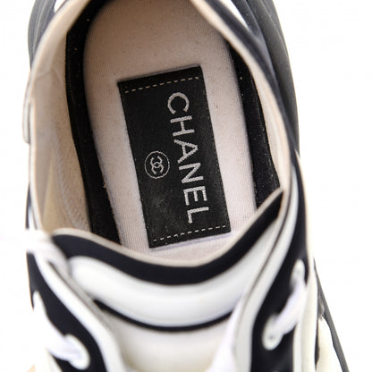 Chanel Lycra Womens CC Sneakers 37.5 White Black 8 of 10