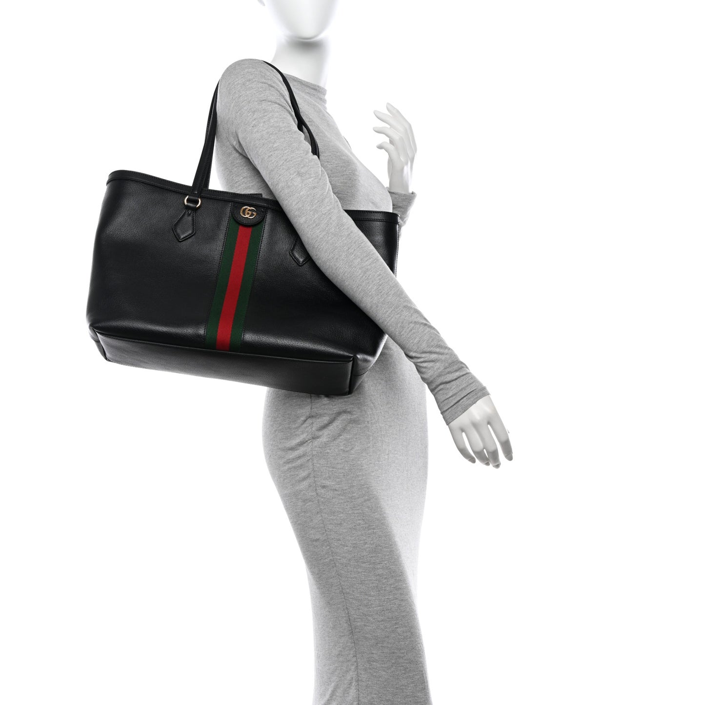Textured Calfskin Web Medium Ophidia Shopping Tote Black