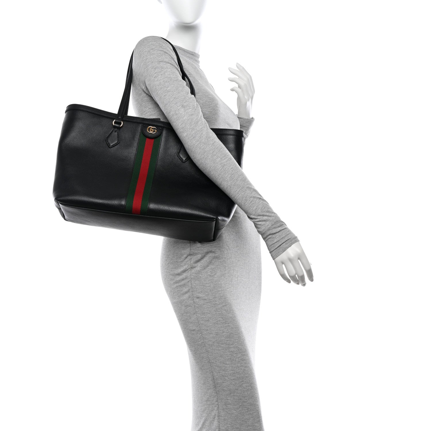 Gucci Textured Calfskin Web Medium Ophidia Shopping Tote Black 2 of 10