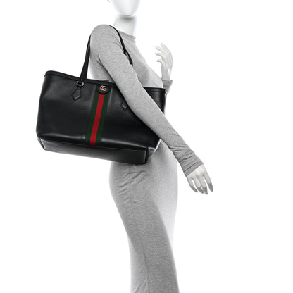 Gucci Textured Calfskin Web Medium Ophidia Shopping Tote Black 2 of 10