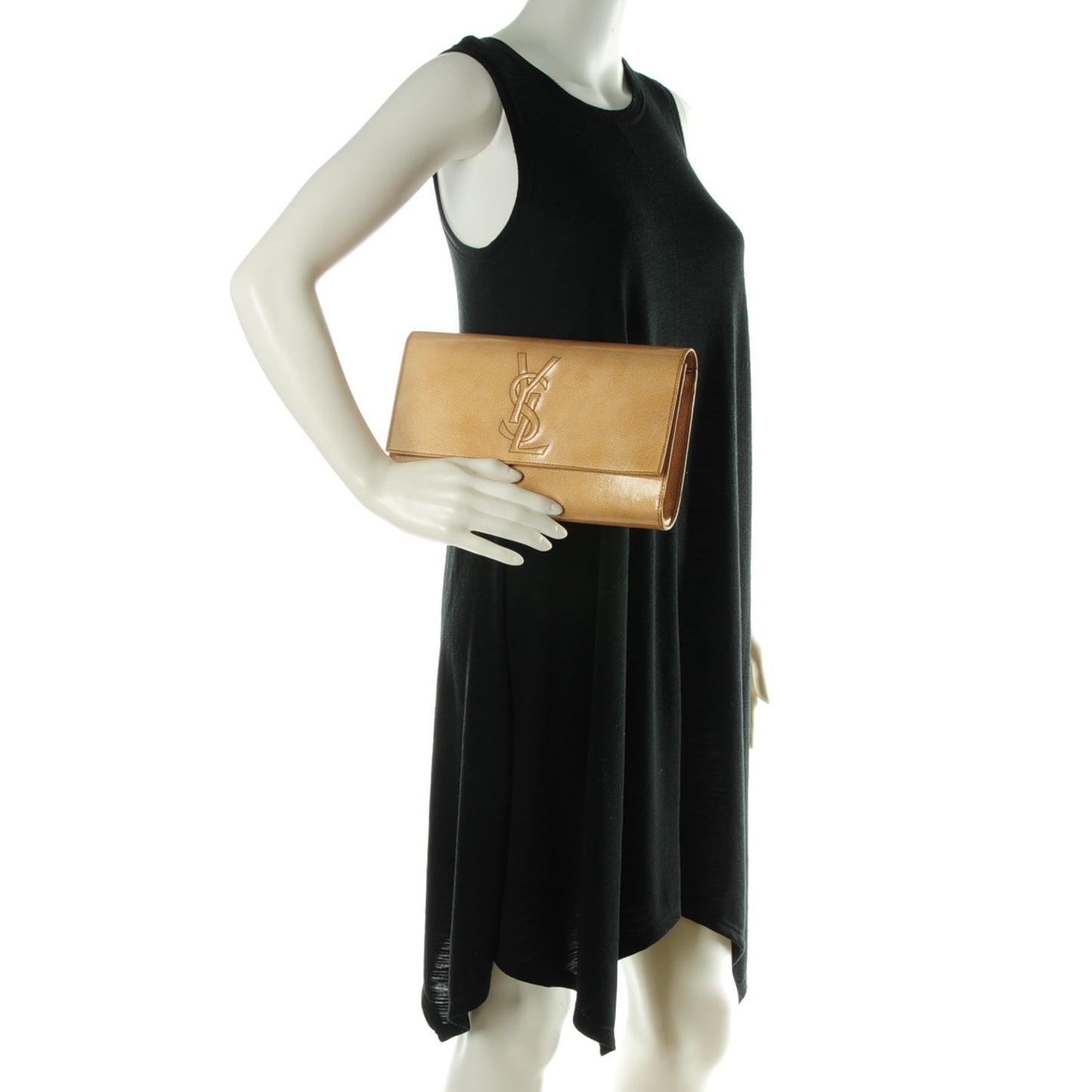 Patent Calfskin Large Belle De Jour Clutch Beige