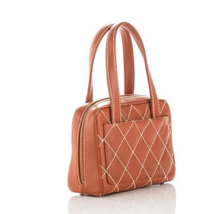 Chanel Calfskin Contrast Stitch Surpique Bowler Brown 3 of 7