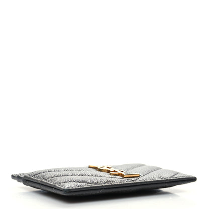 Saint Laurent Grain De Poudre Matelasse Chevron Monogram Credit Card Case Coal 4 of 8
