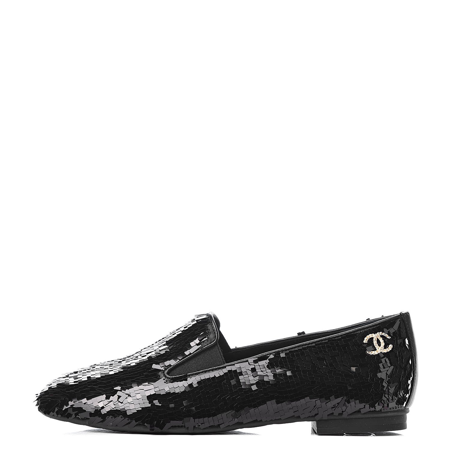 Chanel Sequin CC Loafers 37 Black 1 of 11