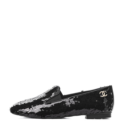 Chanel Sequin CC Loafers 37 Black 1 of 11