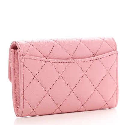 Chanel Caviar Quilted Flap Card Holder Wallet Pink 3 of 9