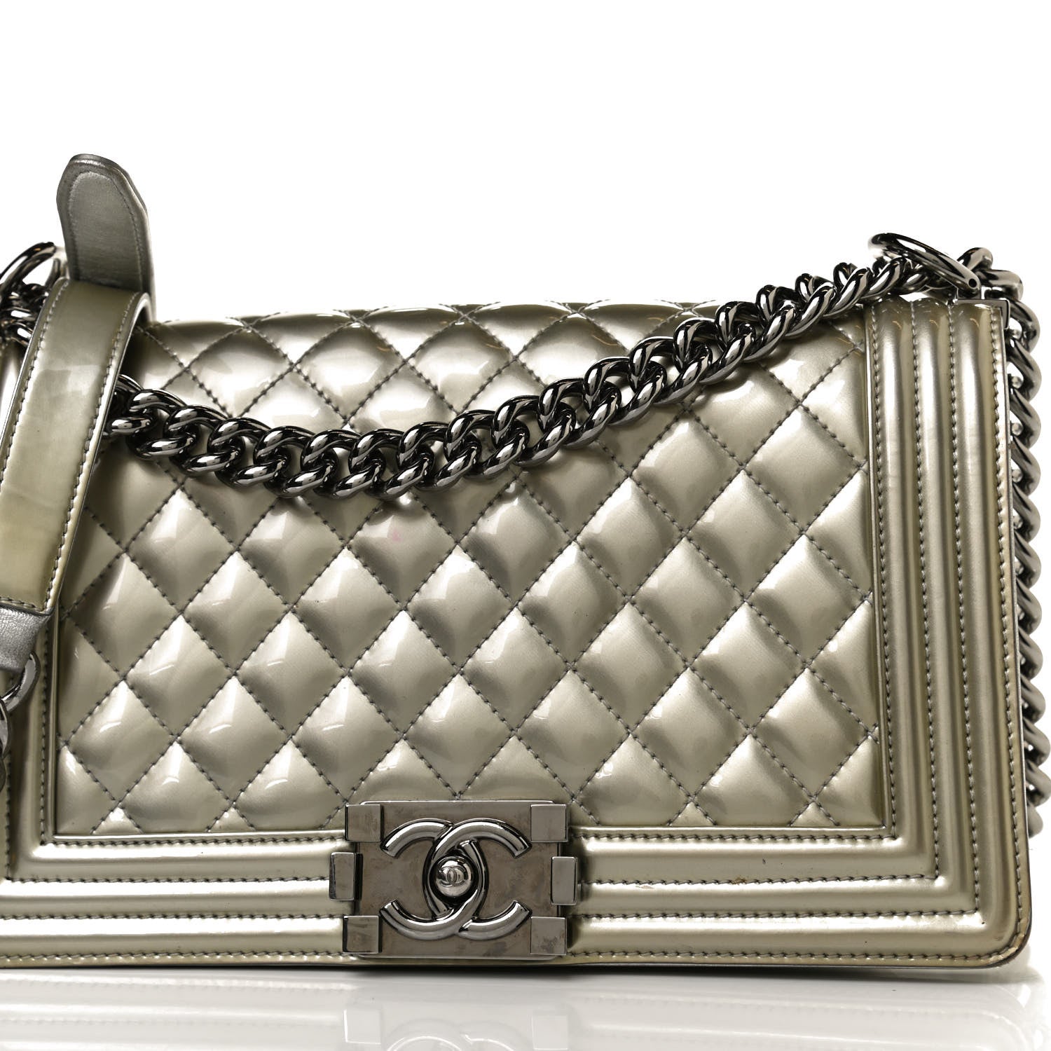Chanel Metallic Patent Calfskin Quilted Medium Boy Flap Silver 7 of 9