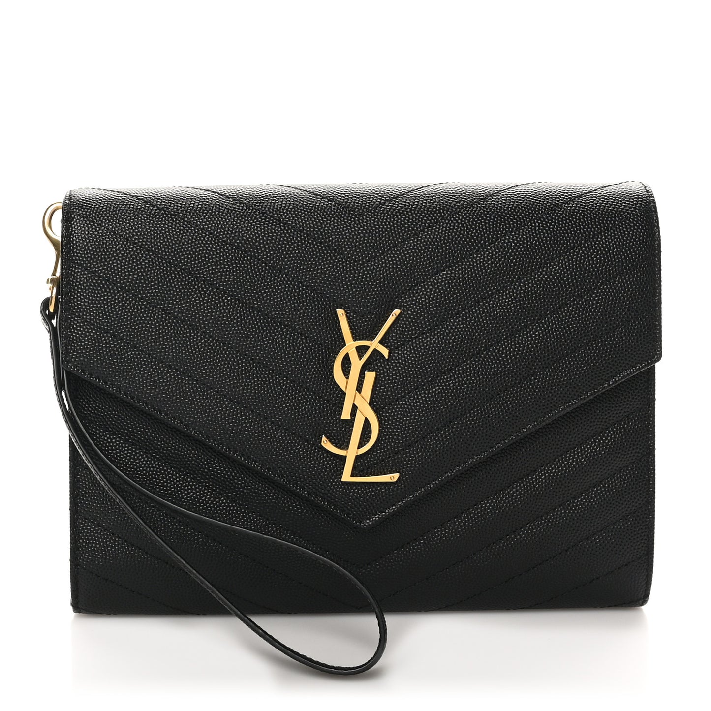 Grain De Poudre Matelasse Chevron Monogram Envelope Clutch Black