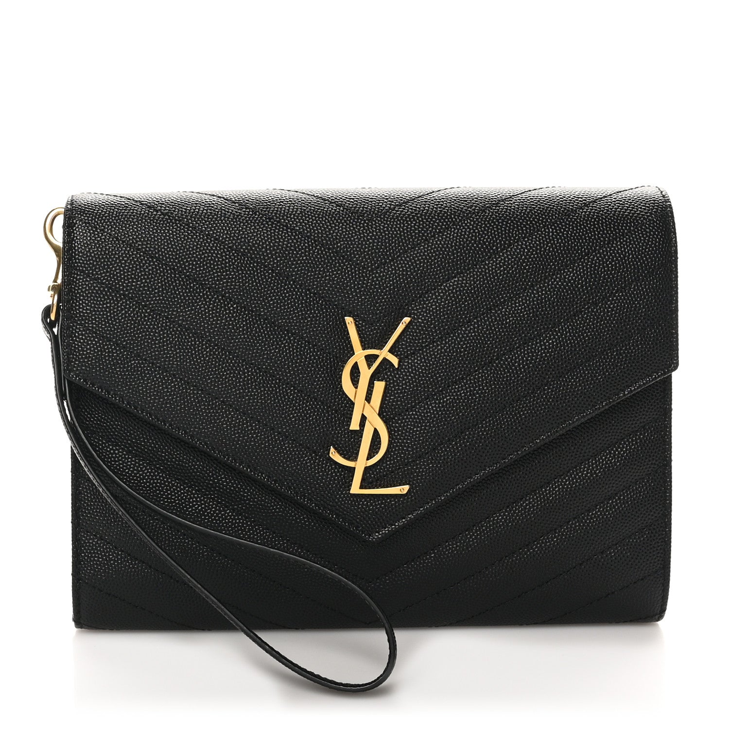 Saint Laurent Grain De Poudre Matelasse Chevron Monogram Envelope Clutch Black 1 of 8