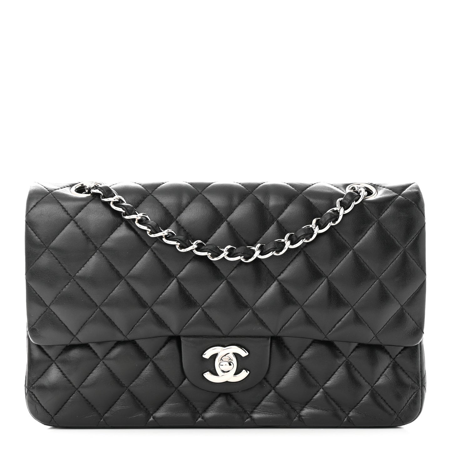 Lambskin Quilted Medium Double Flap Black