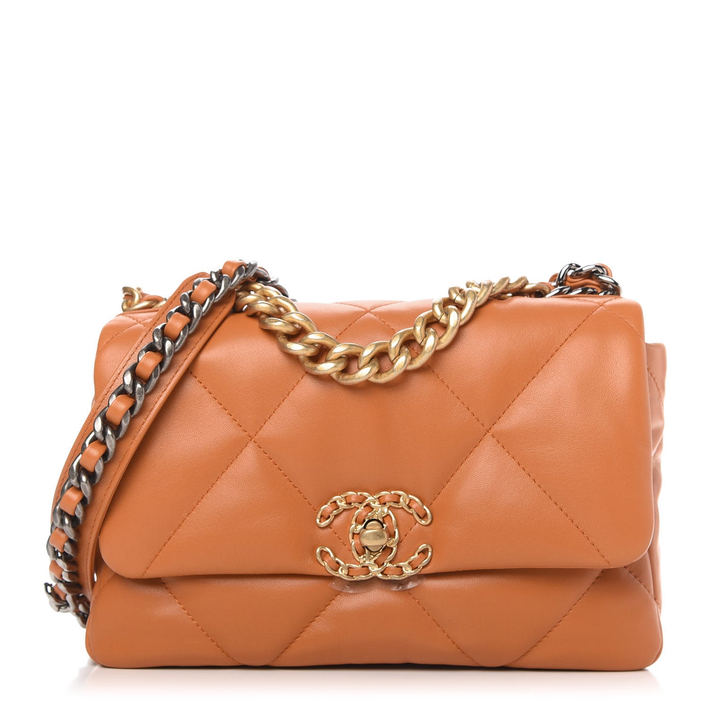 Lambskin Quilted Medium Chanel 19 Flap Light Brown