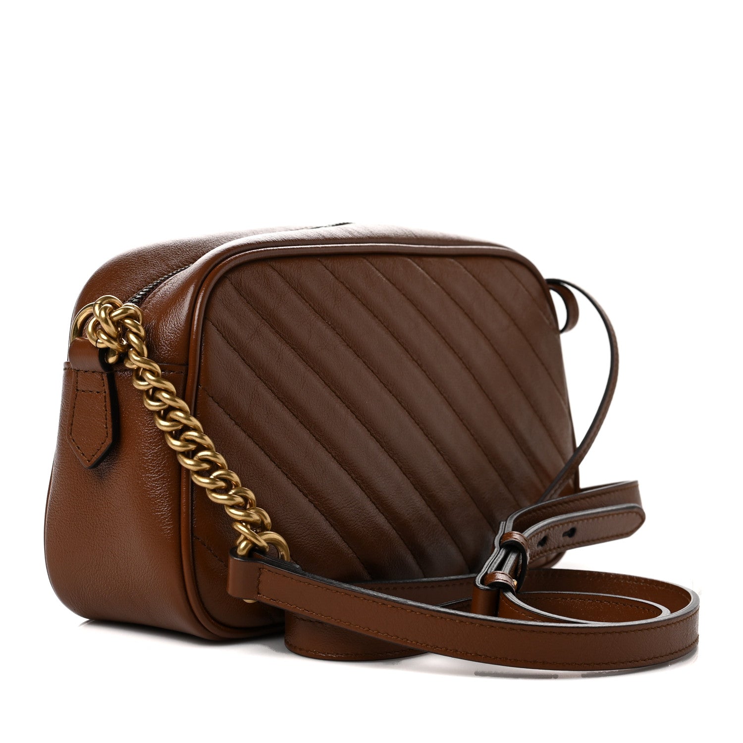 Gucci Glazed Calfskin Matelasse Diagonal Small GG Marmont Chain Shoulder Bag Cuir 3 of 10