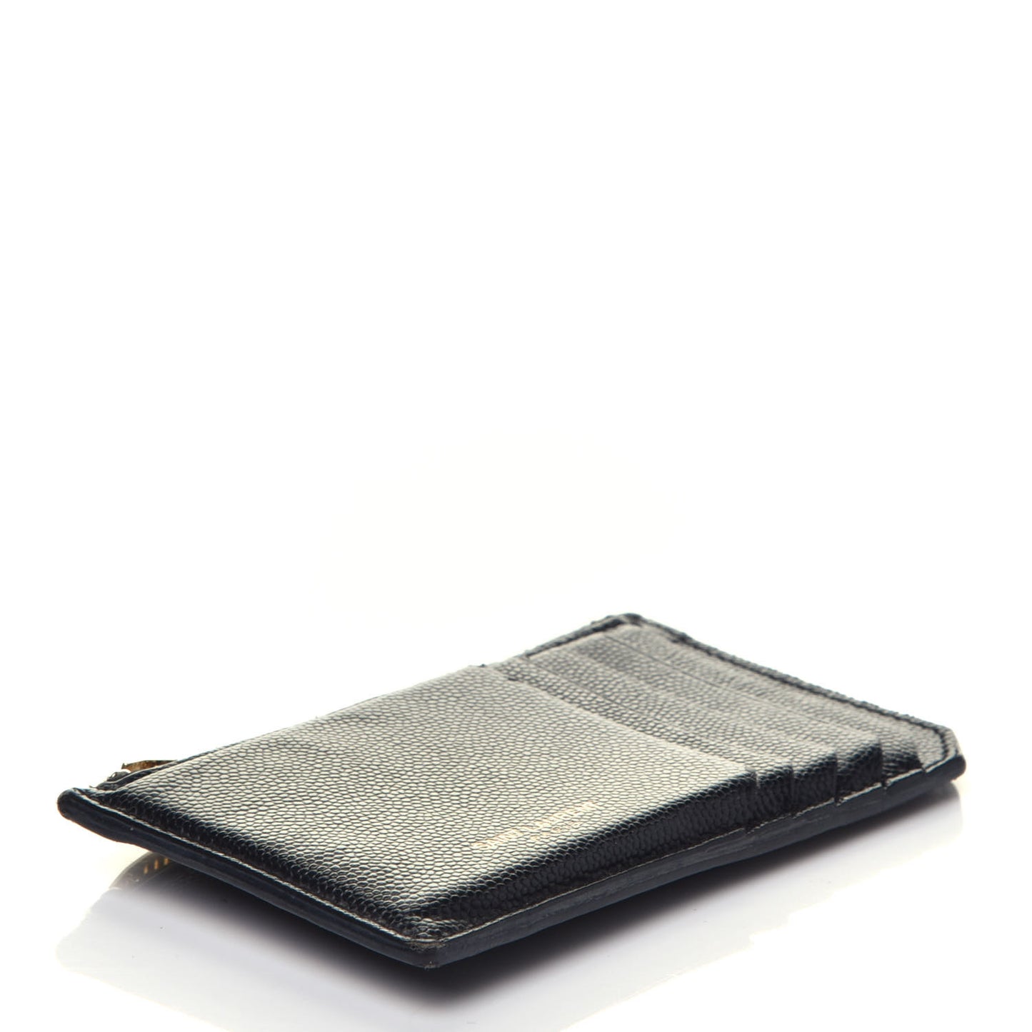 Grained Calfskin 5 Fragments Zip Pouch Card Holder Black