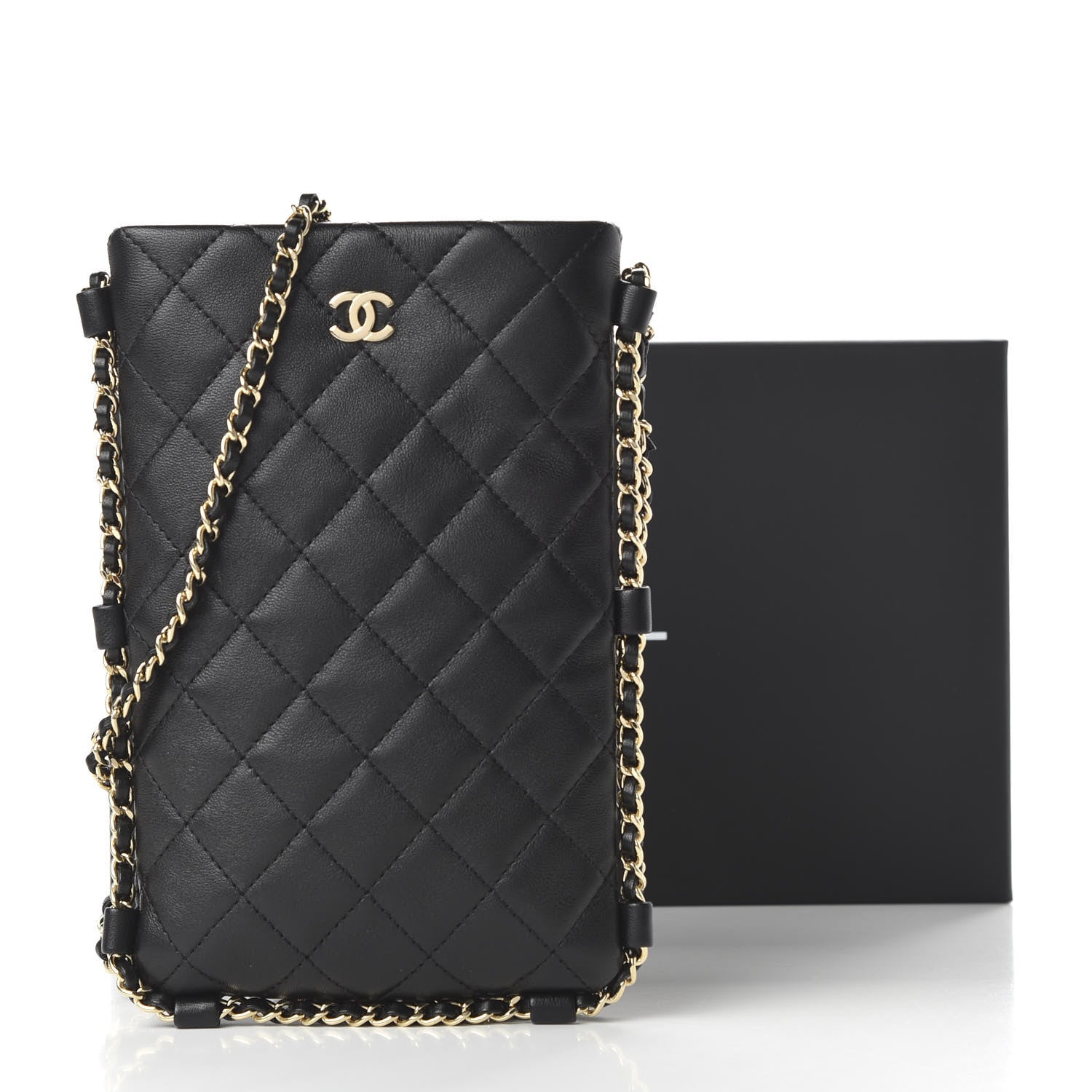 Chanel Lambskin Quilted Chain Around Phone Holder Black 11 of 11