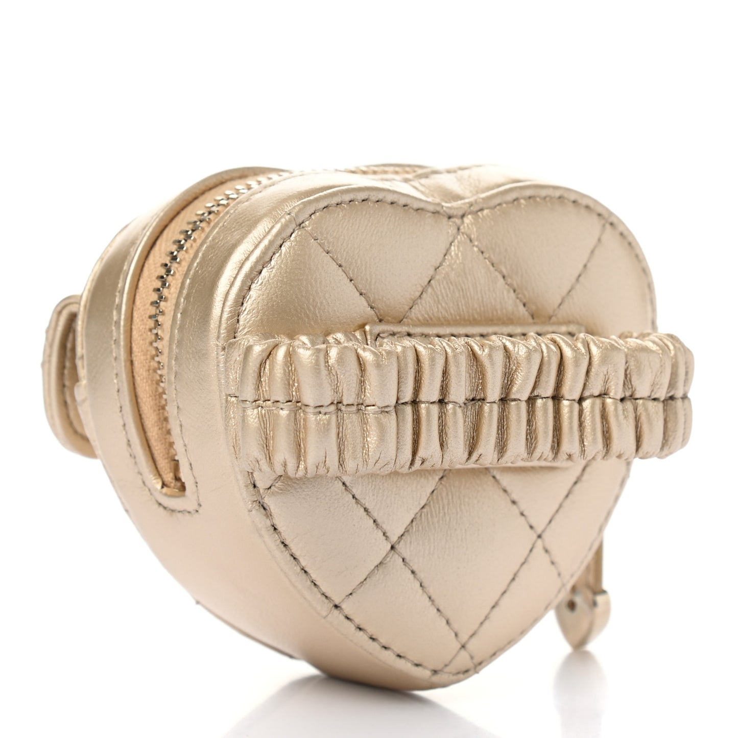 Metallic Lambskin Quilted CC In Love Heart Zipped Arm Coin Purse Gold