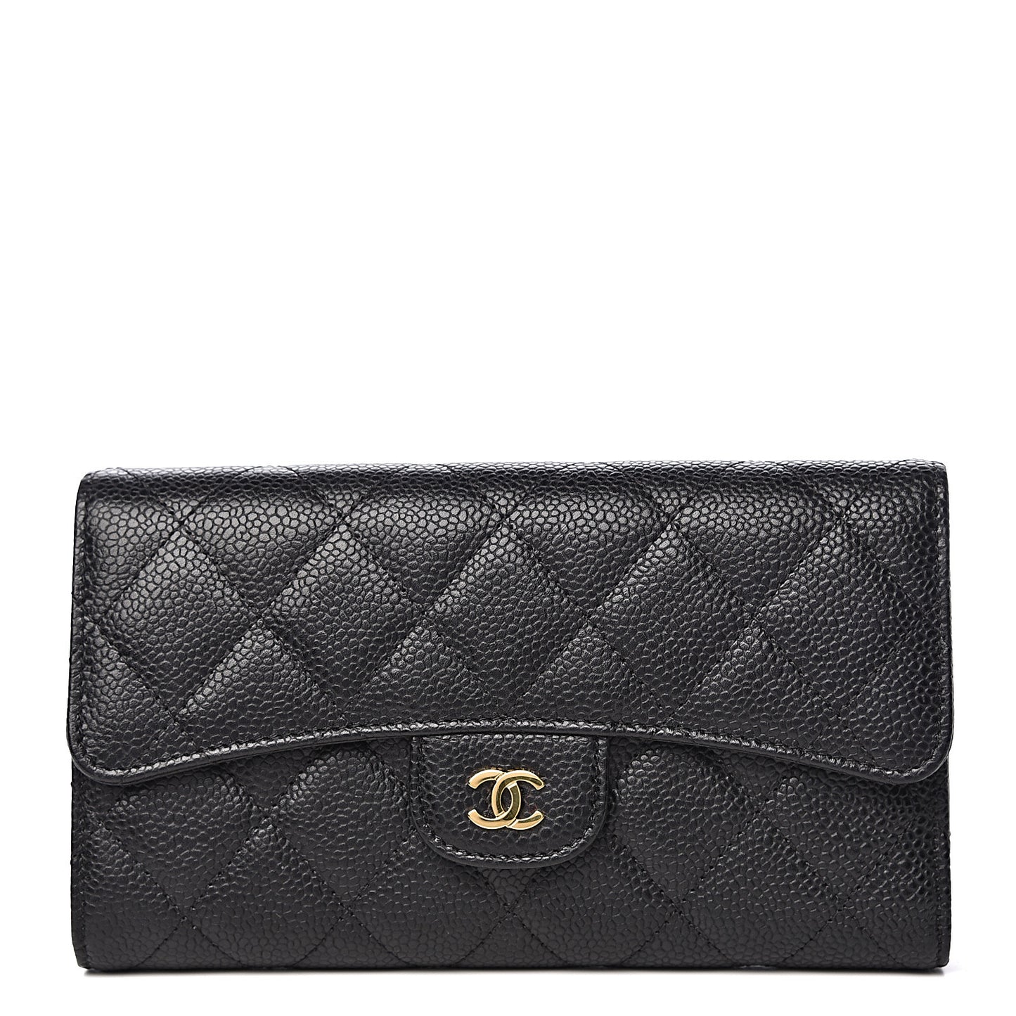 Caviar Quilted Large Flap Wallet Black