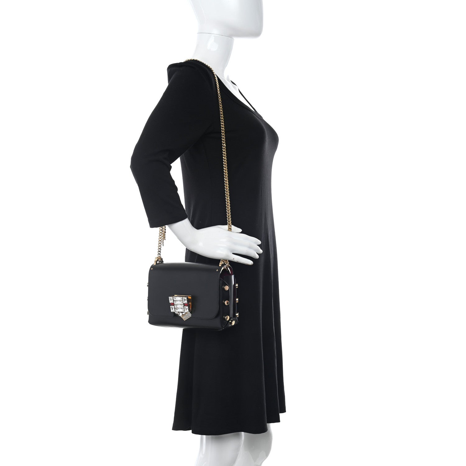 Jimmy Choo Smooth Calfskin Crystal Embellished Lockett City Shoulder Bag Black 2 of 14