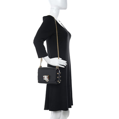 Jimmy Choo Smooth Calfskin Crystal Embellished Lockett City Shoulder Bag Black 2 of 14