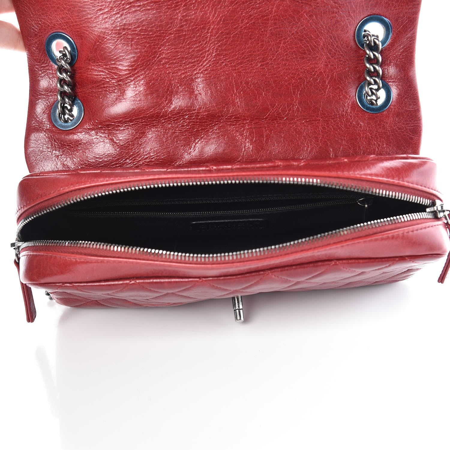 Chanel Glazed Calfskin Quilted Medium Duo Flap Dark Red 5 of 12