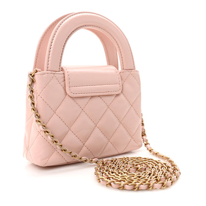 Chanel Shiny Aged Calfskin Quilted Mini Nano Kelly Shopper Light Pink 3 of 8