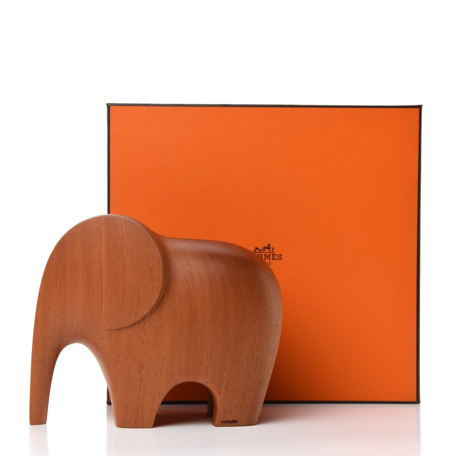 Hermes Mahogany Wood Elephant Lao Paperweight Naturel 725046
