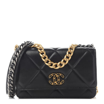 Chanel Lambskin Quilted Chanel 19 Wallet On Chain WOC Black 1 of 10