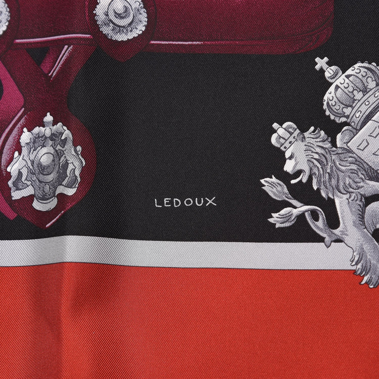 Hermes Silk Harnais De Cour Scarf 90 Bordeaux Black Corail 3 of 10