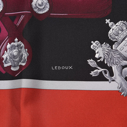 Hermes Silk Harnais De Cour Scarf 90 Bordeaux Black Corail 3 of 10