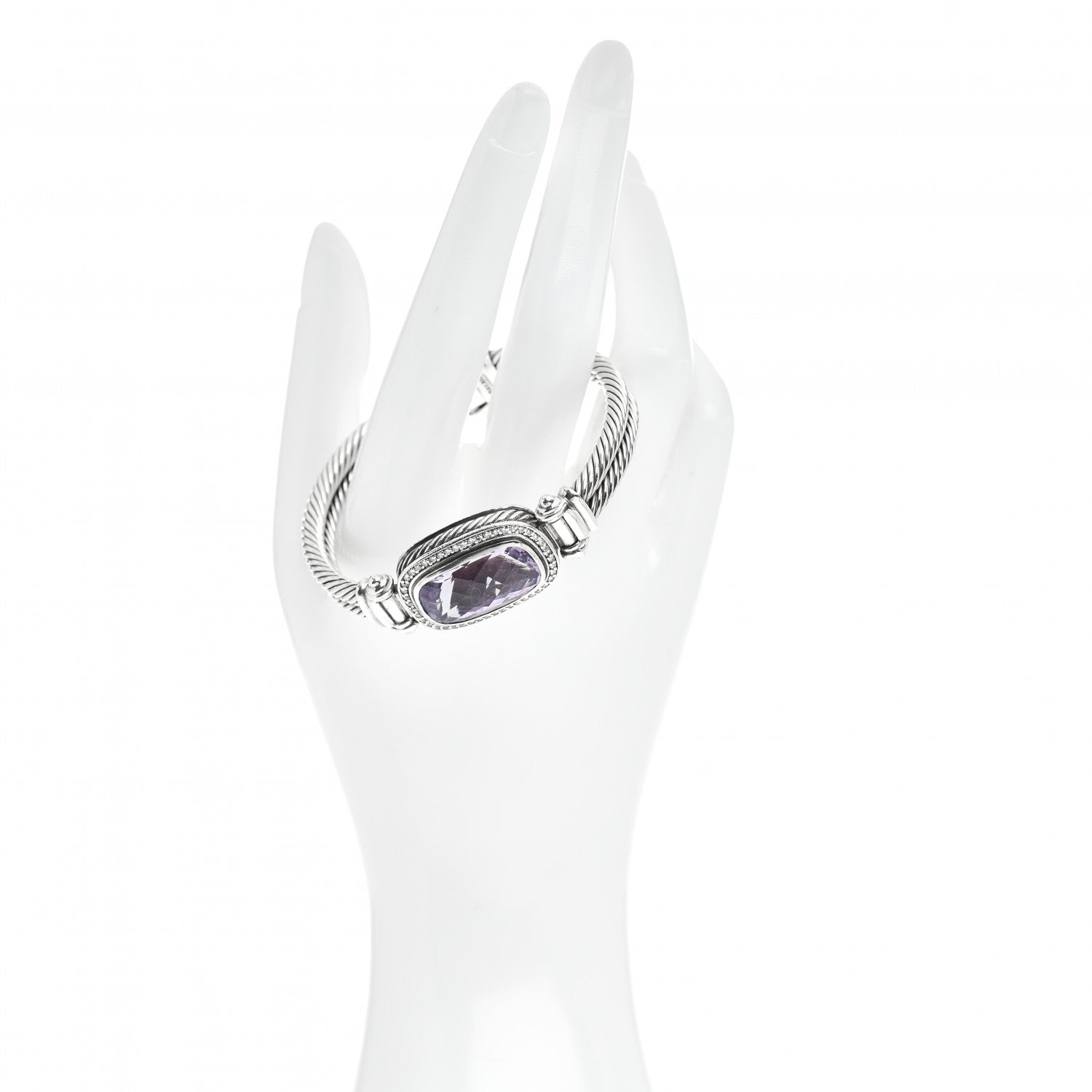 David Yurman Sterling Silver Diamond Amethyst Elongated Albion Cable Bracelet 2 of 4