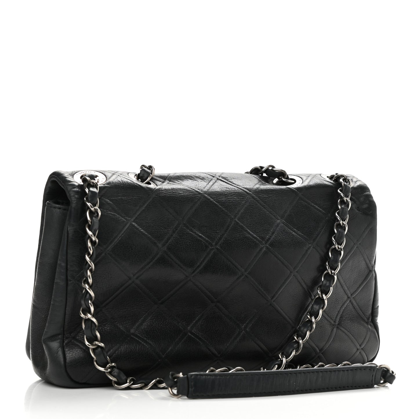 Lambskin Diamond Stitched CC Flap Shoulder Bag Black
