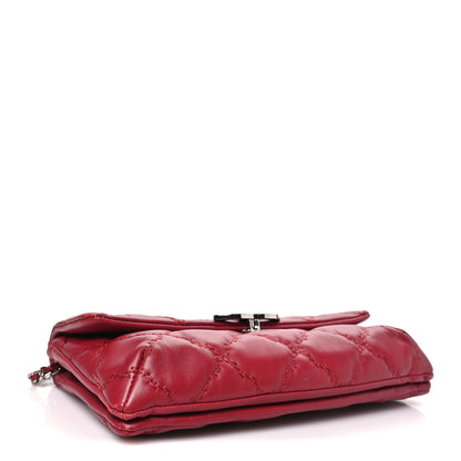 Chanel Calfskin Quilted Double Stitch Hamptons Clutch with Chain Red Red 4 of 12