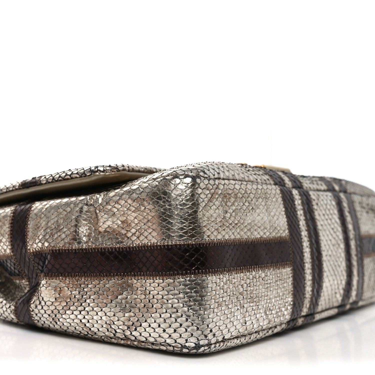 Chanel Metallic Snakeskin Jumbo Single Flap Light Gold Bronze 9 of 10