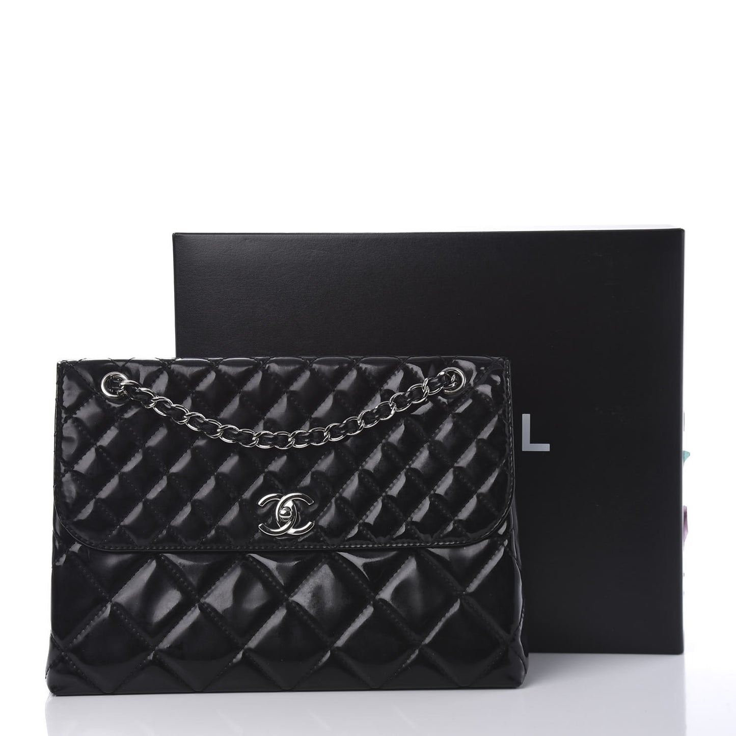 Vinyl Quilted In the Business Flap Bag Black