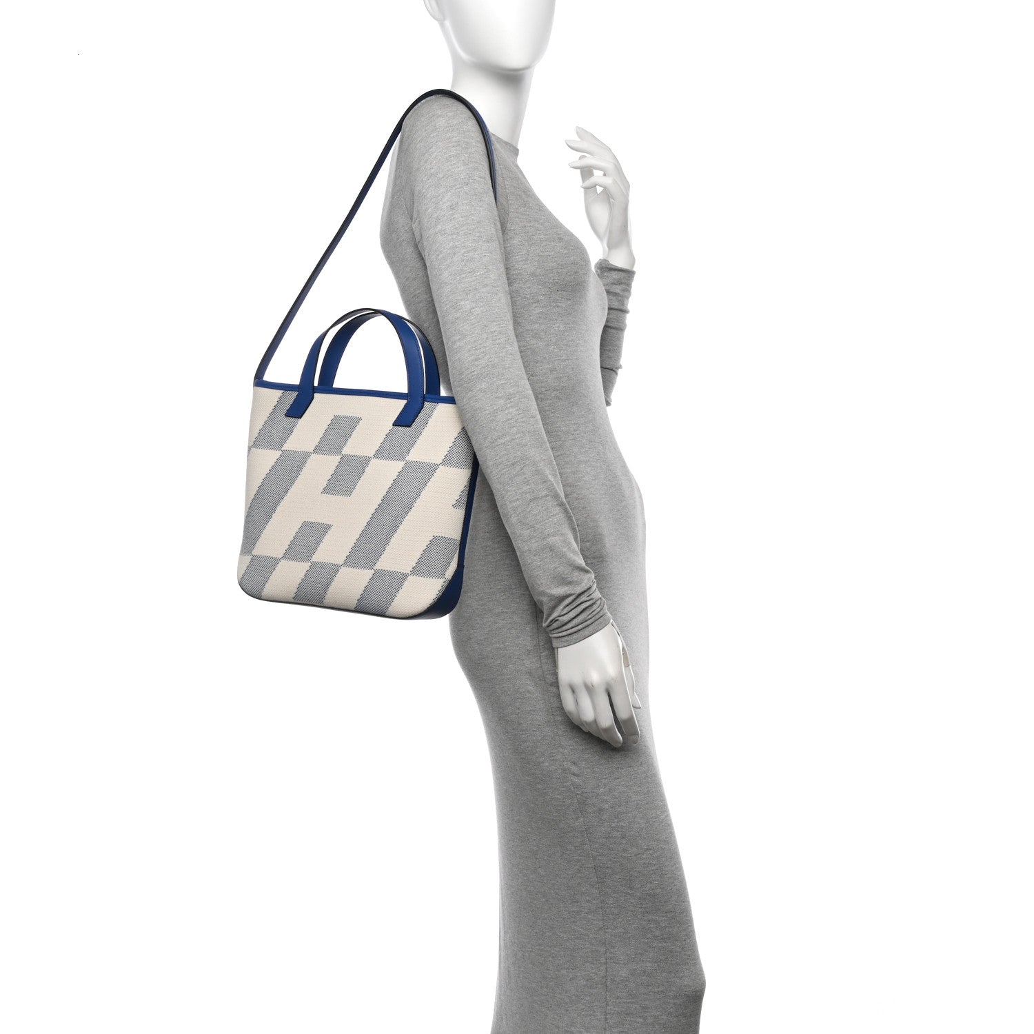 Hermes Swift H Canvas Cabas H En Biais 27 Bleu Royal Ecru 2 of 11