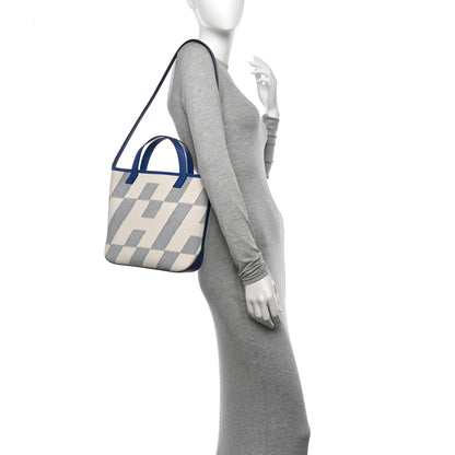 Hermes Swift H Canvas Cabas H En Biais 27 Bleu Royal Ecru 2 of 11