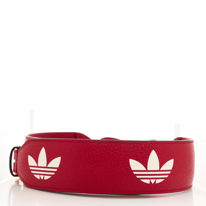 Gucci X ADIDAS Textured Dollar Calfskin Trefoil 50/25mm Belt 85 34 Hibiscus Red Off White 2 of 6