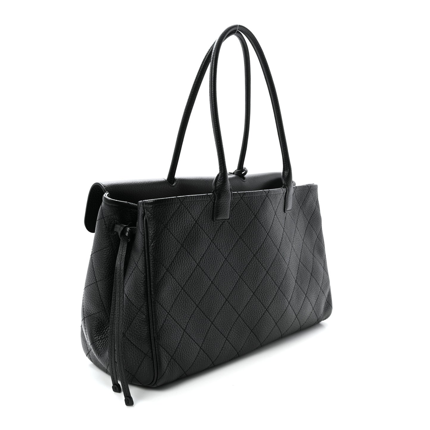 Grained Calfskin Stitched Urban Essentials Large Shopping Bag Black