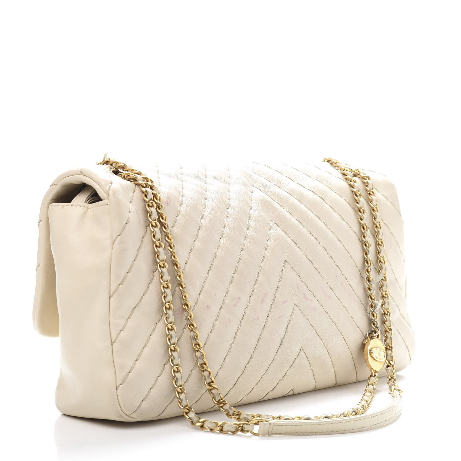 Chanel Calfskin Surpique Chevron Large Flap Beige 3 of 19