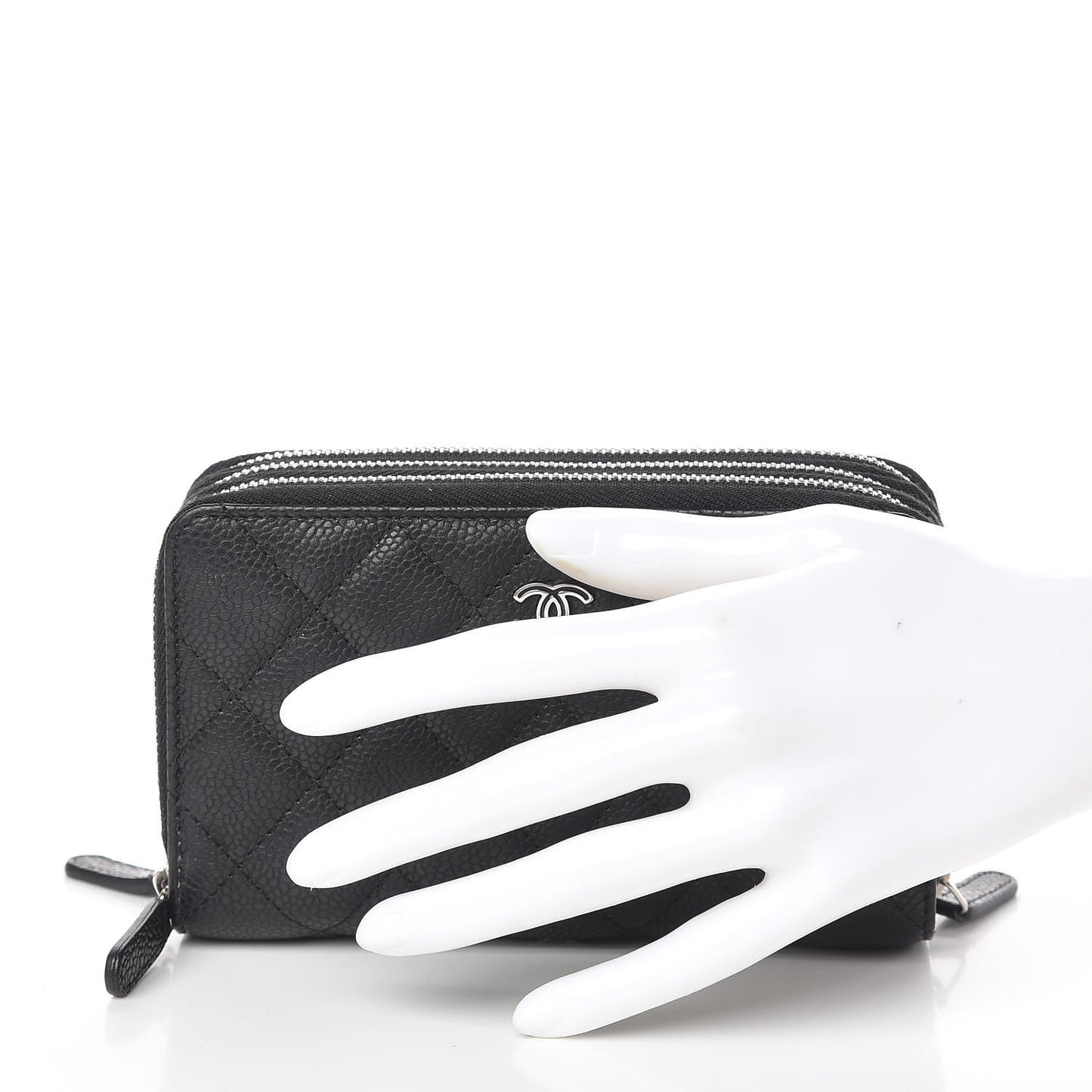 Caviar Quilted Large Zip Around Phone Holder Black