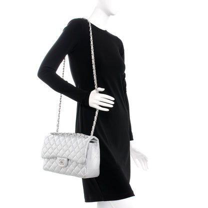 Chanel Metallic Perforated Lambskin Quilted Jumbo Double Flap Light Silver 2 of 10