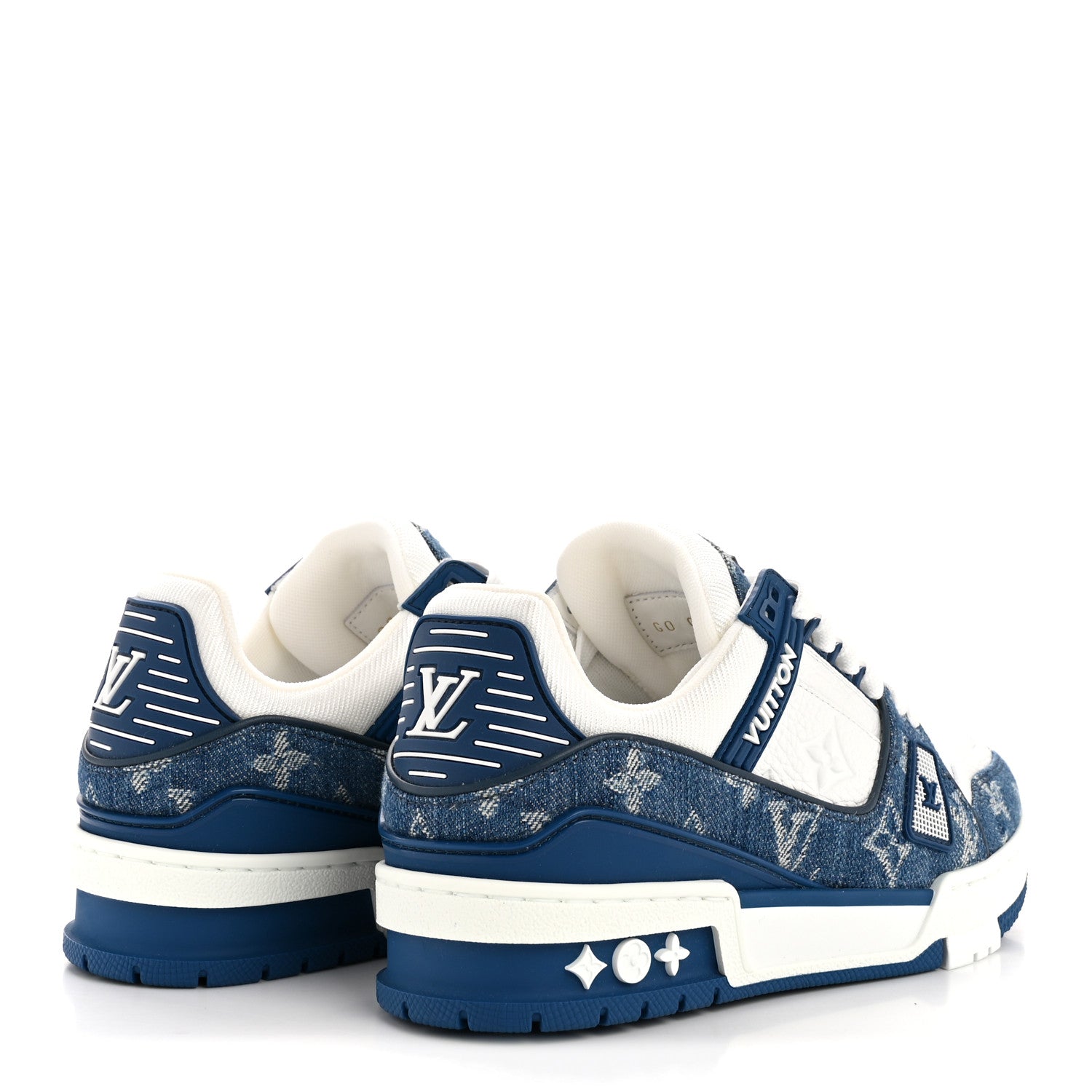 Louis Vuitton Calfskin Embossed Monogram Denim Womens LV Trainer Sneakers 35.5 Blue 5 of 9