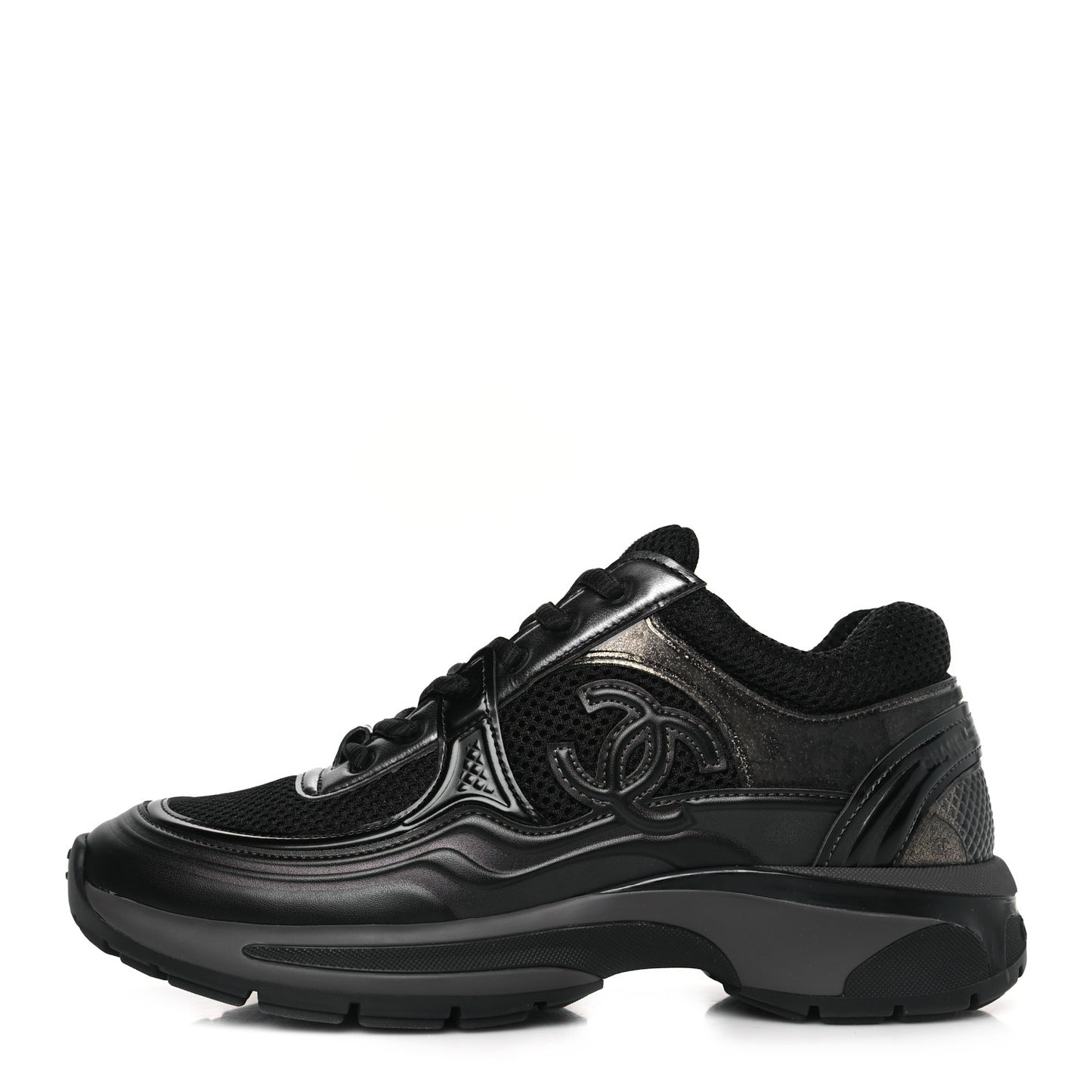 Fabric Laminated Calfskin Stretch CC Womens Sneakers 36.5 Black