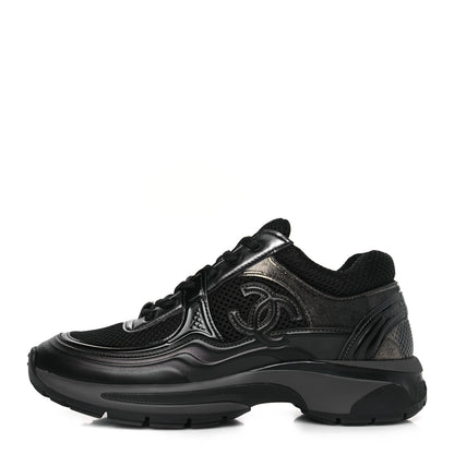 Chanel Fabric Laminated Calfskin Stretch CC Womens Sneakers 36.5 Black 1 of 9